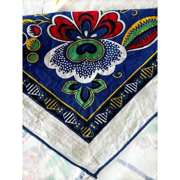 Italian Floral Cotton Tablecloth 58x48 Blue Red White Orange Green Boho Party - Picture 6 of 16